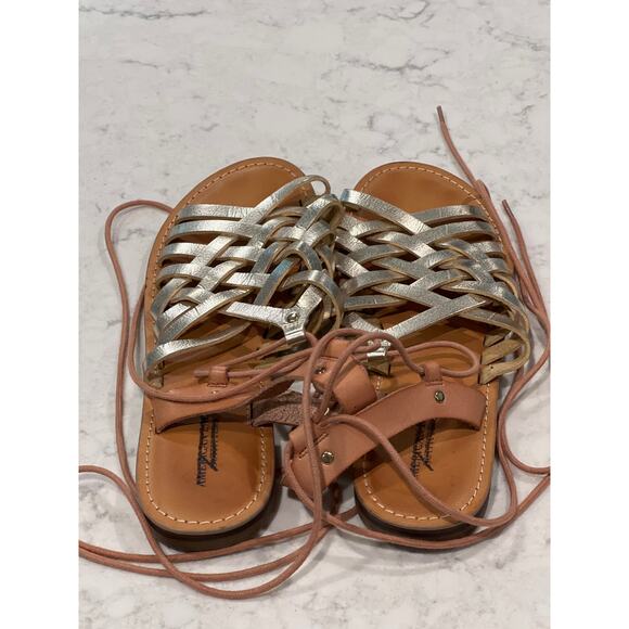 American Eagle Outfitters Womens Gladiator Sandals Size 9 Metallic Gold Open Toe - Picture 2 of 7
